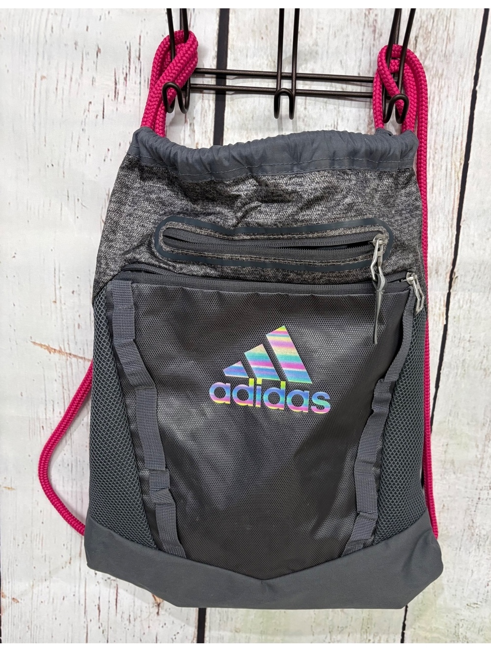 adidas Alliance II Gray With Hot Pink Straps Sackpack Drawstring Bag